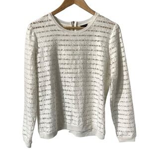 Ann Taylor Lace Pullover Top Womens M White Sheer Stripe Minimalist Feminine